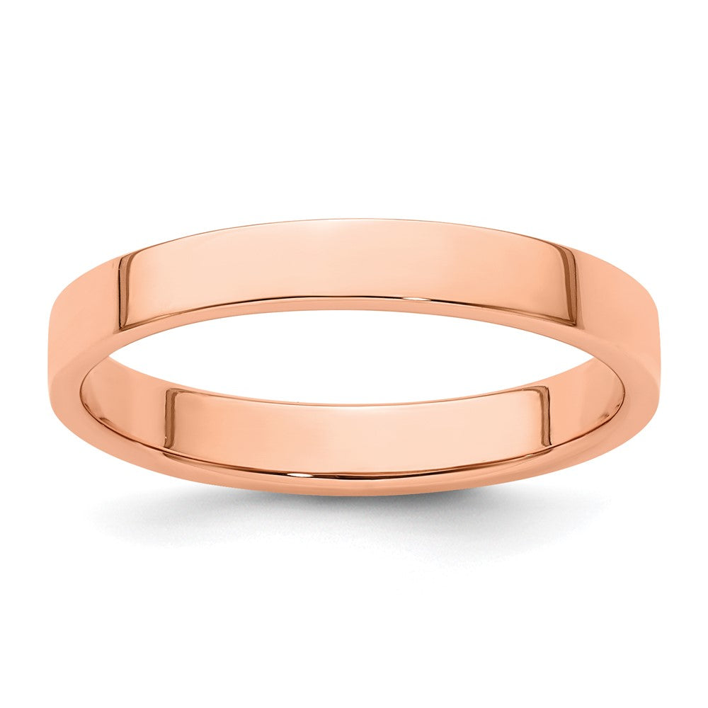 14k Rose Gold 3mm Lightweight Flat Wedding Band 
