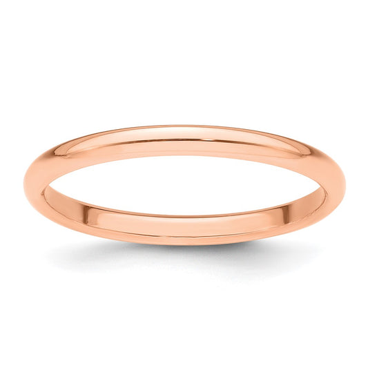 14k Rose Gold 2mm Half Round Wedding Band 