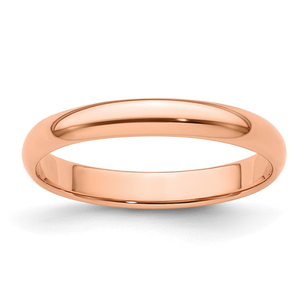 14k Rose Gold 3mm Lightweight Half Round Wedding Band 