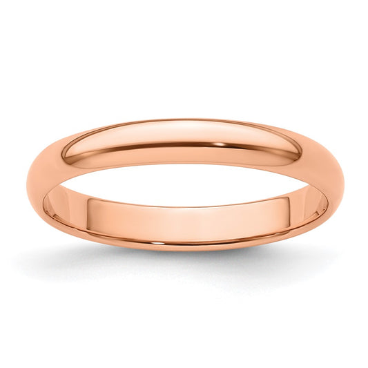 14k Rose Gold 3mm Lightweight Half Round Wedding Band 