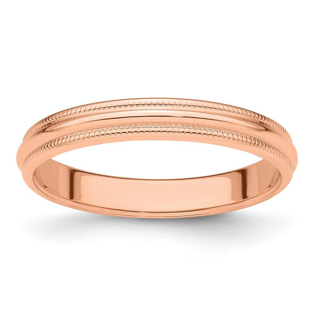 14k Rose Gold 3mm Milgrain Half Round Wedding Band 