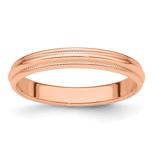 14k Rose Gold 3mm Milgrain Half Round Wedding Band 