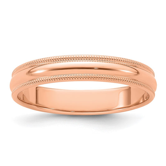 14k Rose Gold 4mm Milgrain Half Round Wedding Band 
