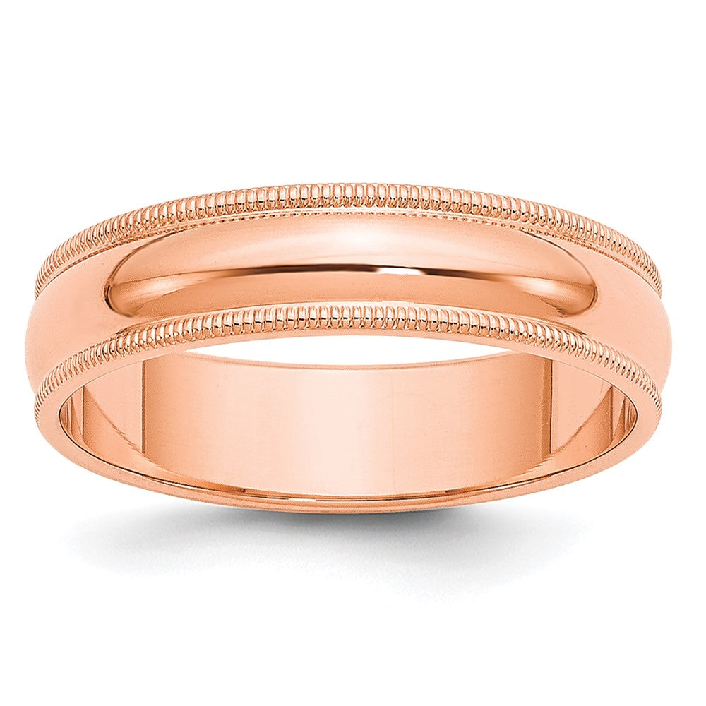 14k Rose Gold 5mm Milgrain Half Round Wedding Band 