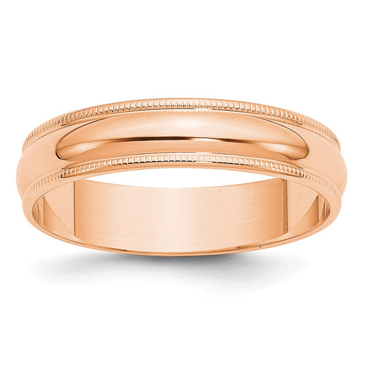 14k Rose Gold 5mm Lightweight Milgrain Half Round Wedding Band 