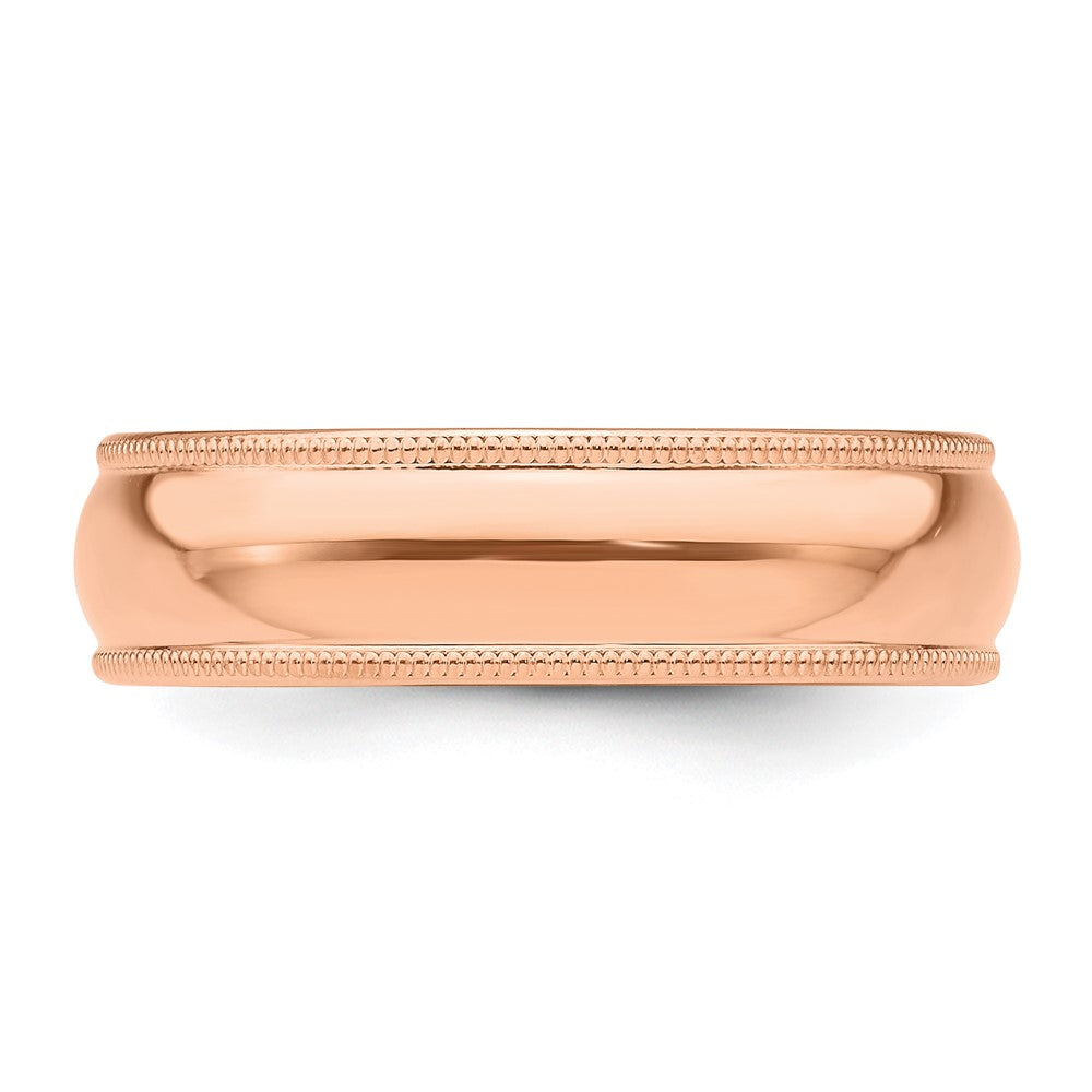 14k Rose Gold 6mm Lightweight Milgrain Half Round Wedding Band