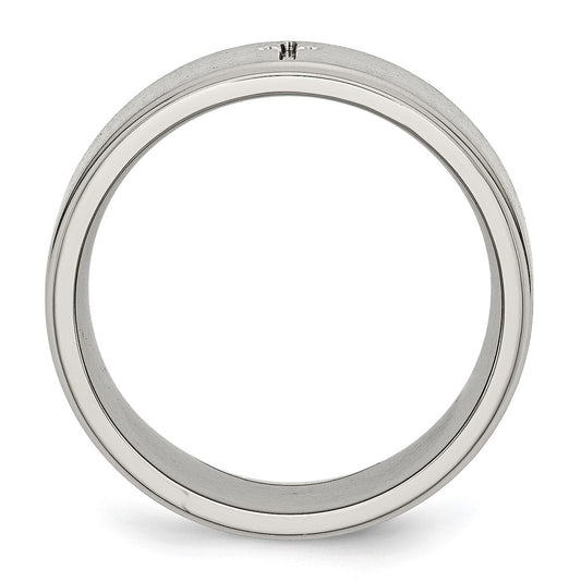 Chisel Stainless Steel Brushed and Polished Cross 8mm Ridged Edge Band