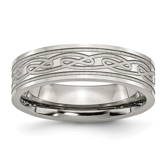 Chisel Stainless Steel Brushed Celtic Laser Etched 6mm Flat Band
