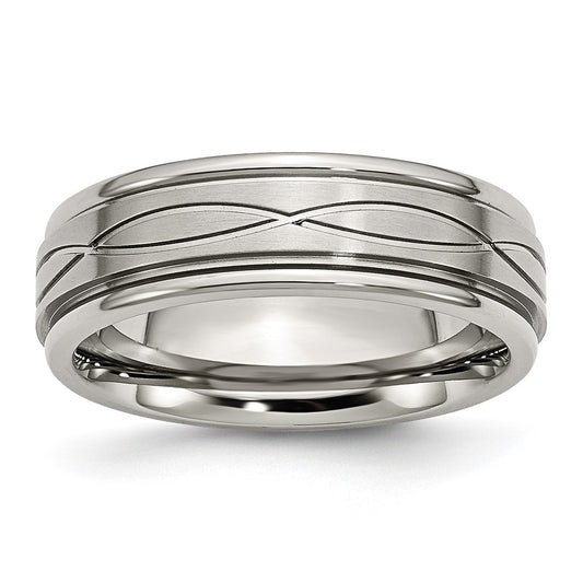 Chisel Stainless Steel Brushed and Polished Criss-cross Design 7mm Ridged Edge Band