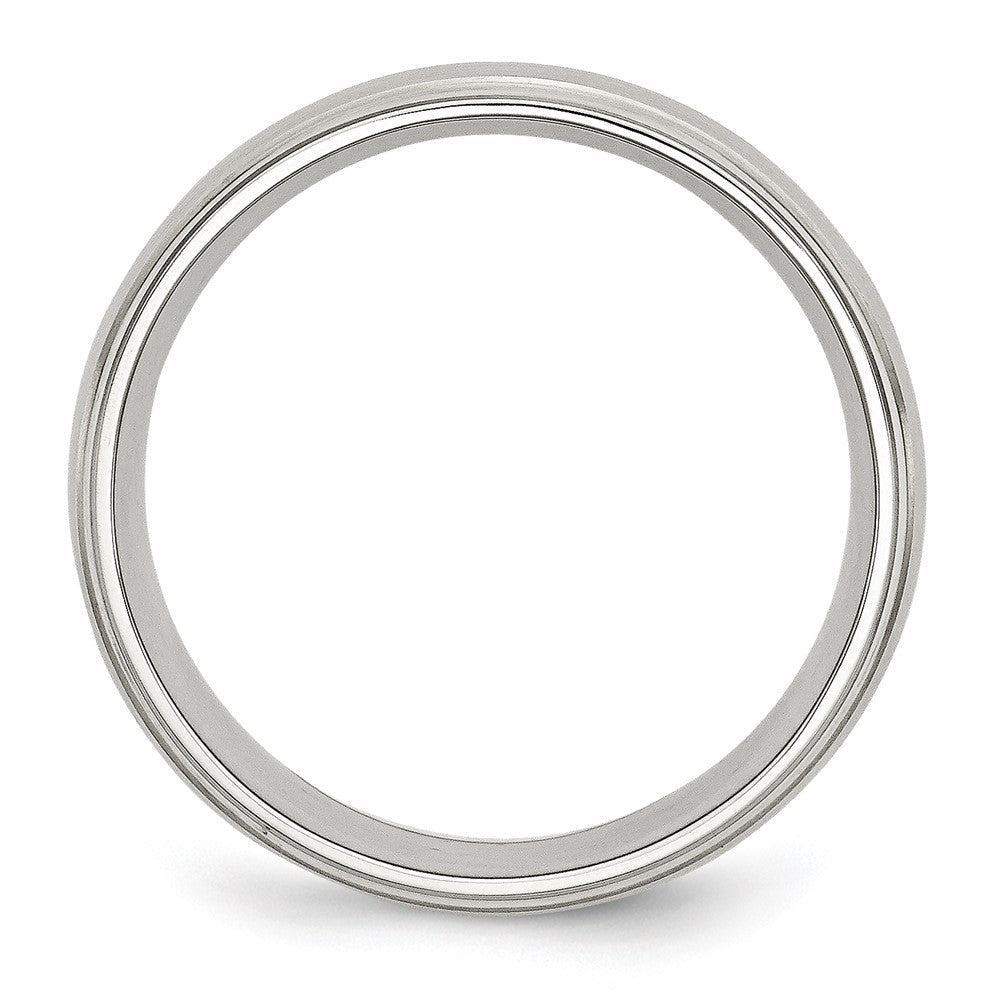 Chisel Stainless Steel Sterling Silver Inlay Brushed and Polished 8mm Ridged Edge Band
