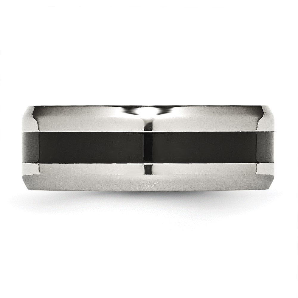Chisel Stainless Steel Polished Black Enamel 8mm Beveled Edge Band