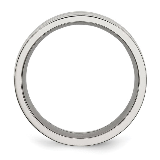 Chisel Stainless Steel Polished with Black Carbon Fiber Inlay 8mm Flat Band