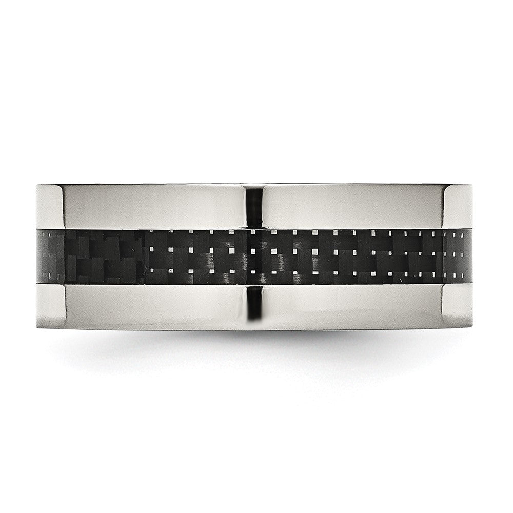 Chisel Stainless Steel Polished with Black Carbon Fiber Inlay 8mm Flat Band