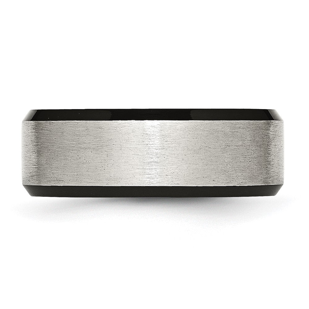 Chisel Stainless Steel Polished Black IP-plated with Brushed Center 8mm Beveled Edge Band