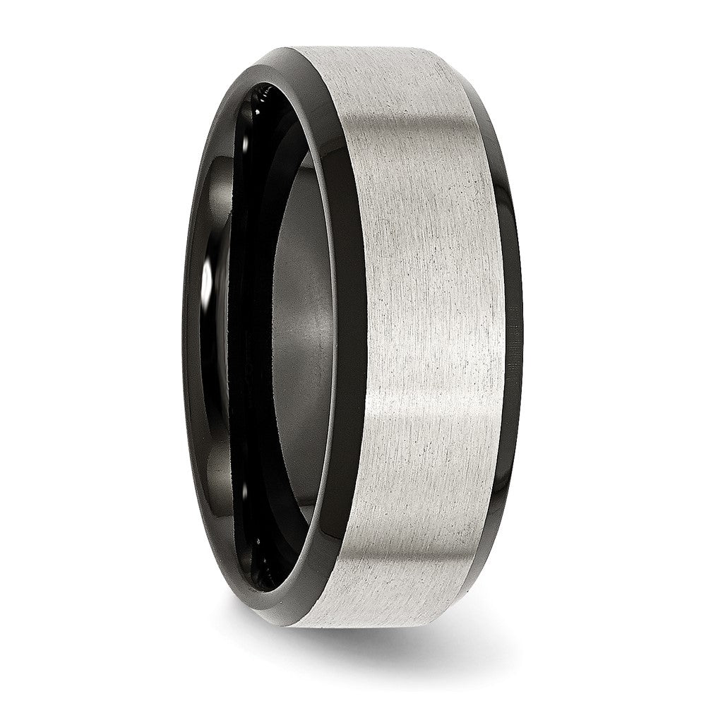Chisel Stainless Steel Polished Black IP-plated with Brushed Center 8mm Beveled Edge Band