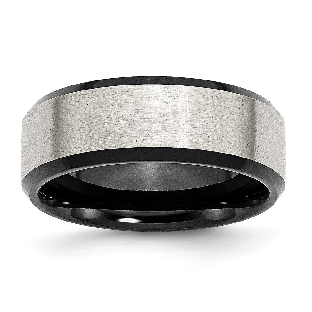 Chisel Stainless Steel Polished Black IP-plated with Brushed Center 8mm Beveled Edge Band