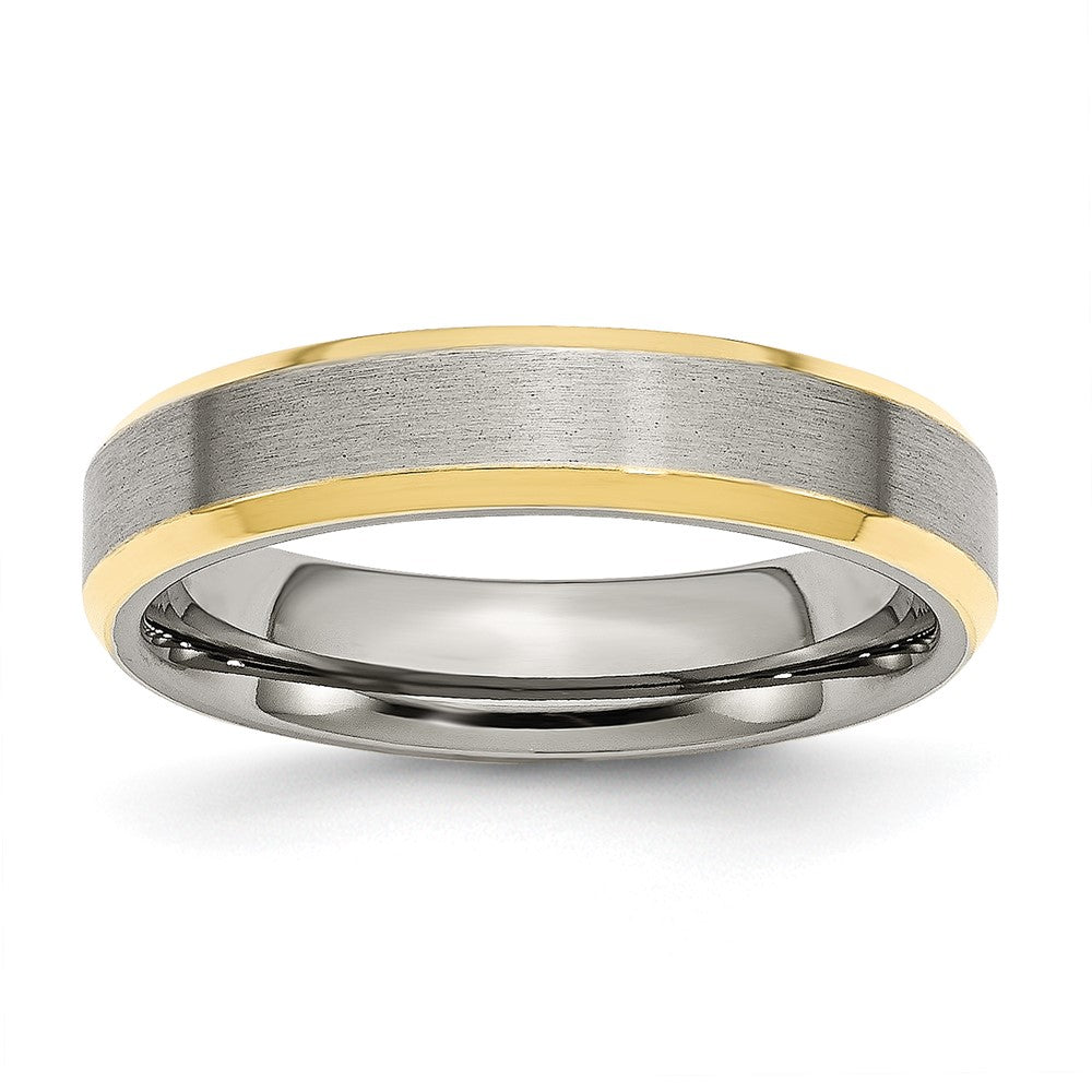 Chisel Stainless Steel Brushed and Polished Yellow IP-plated 5mm Beveled Edge Band