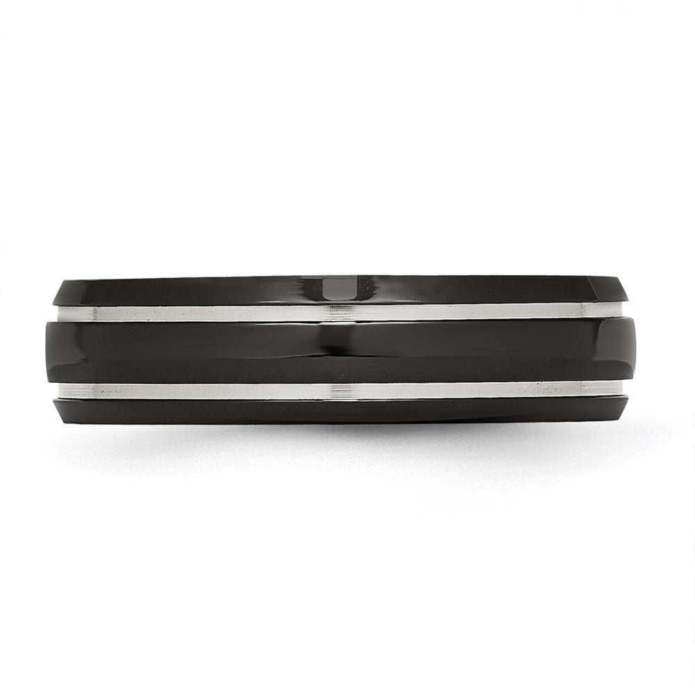Chisel Stainless Steel Polished Black IP-plated 6mm Grooved Band