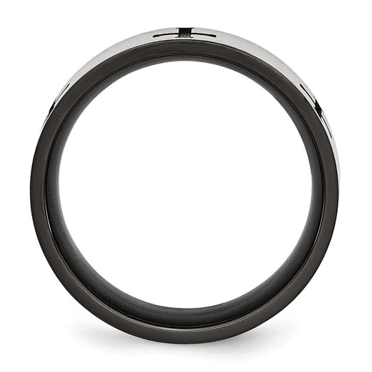 Chisel Stainless Steel Brushed and Polished Black IP-plated Crosses 7mm Band