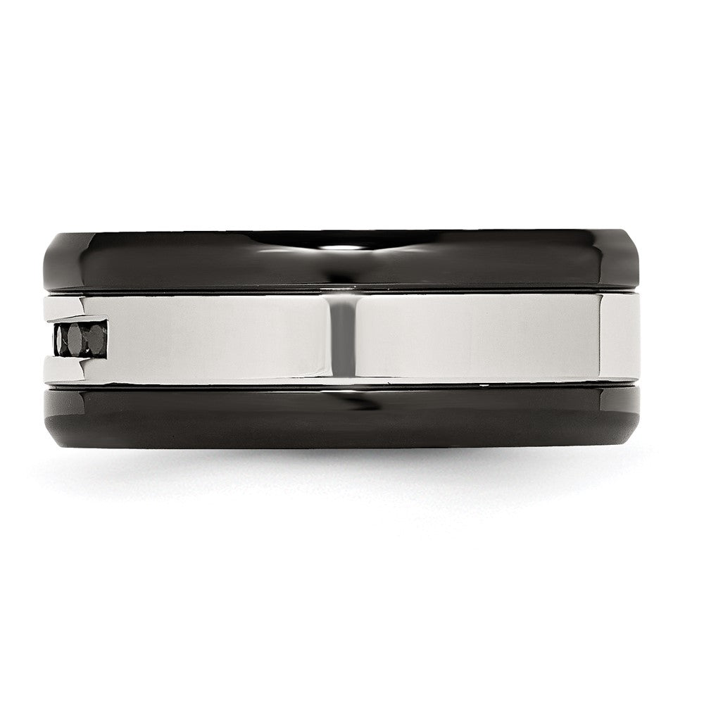 Chisel Stainless Steel Polished Black IP-plated 1/4 Carat Black Diamond 9mm Band