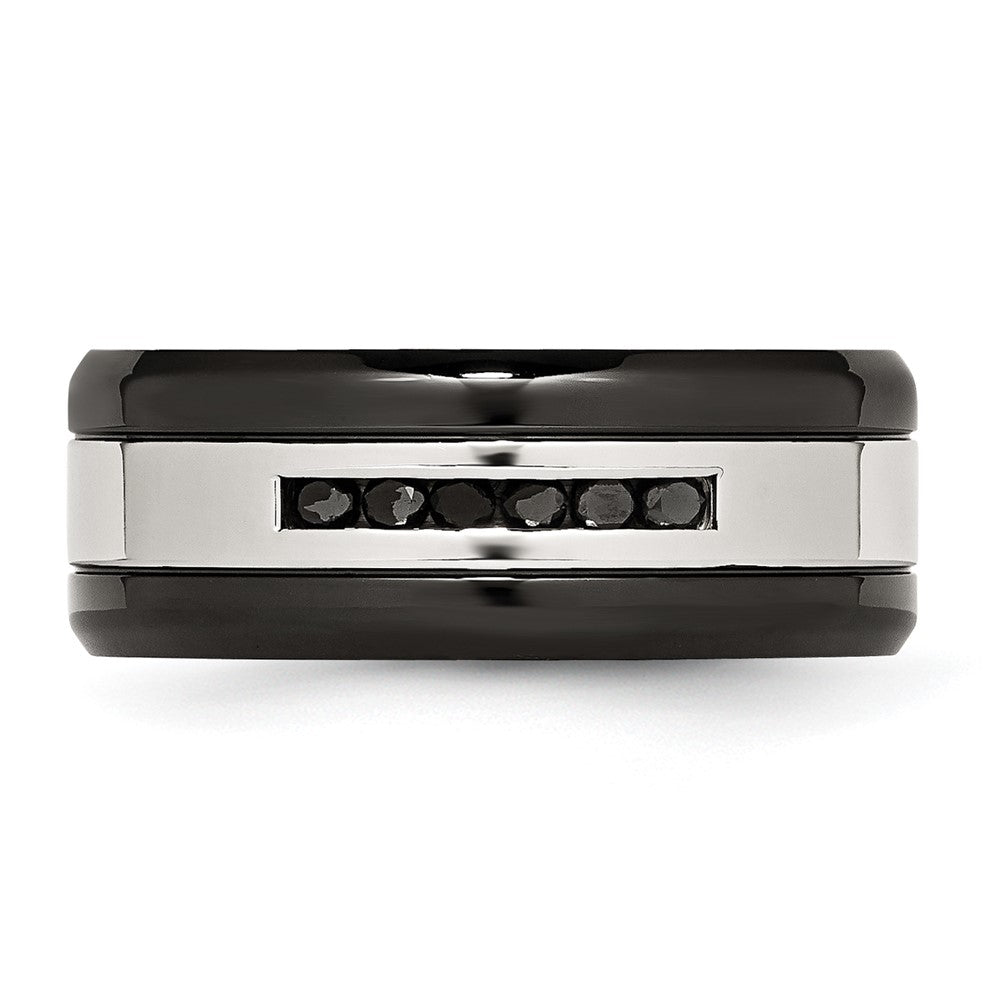 Chisel Stainless Steel Polished Black IP-plated 1/4 Carat Black Diamond 9mm Band