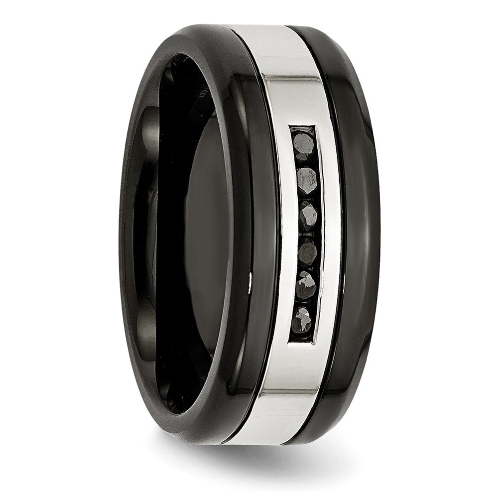 Chisel Stainless Steel Polished Black IP-plated 1/4 Carat Black Diamond 9mm Band