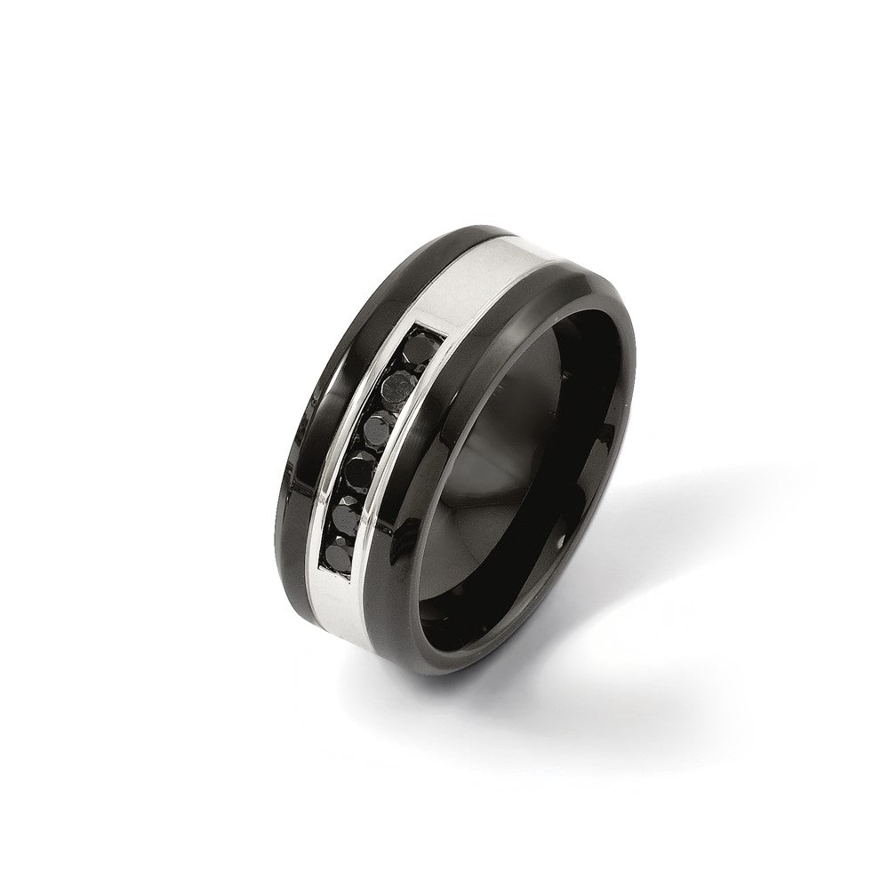 Chisel Stainless Steel Polished Black IP-plated 1/4 Carat Black Diamond 9mm Band