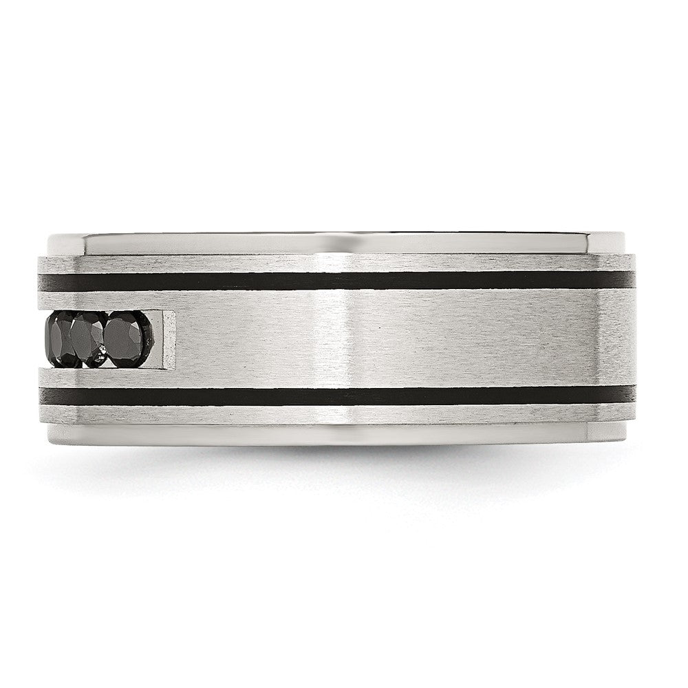 Chisel Stainless Steel Brushed and Polished Black IP-plated 1/2 Carat Black Diamond 9mm Band