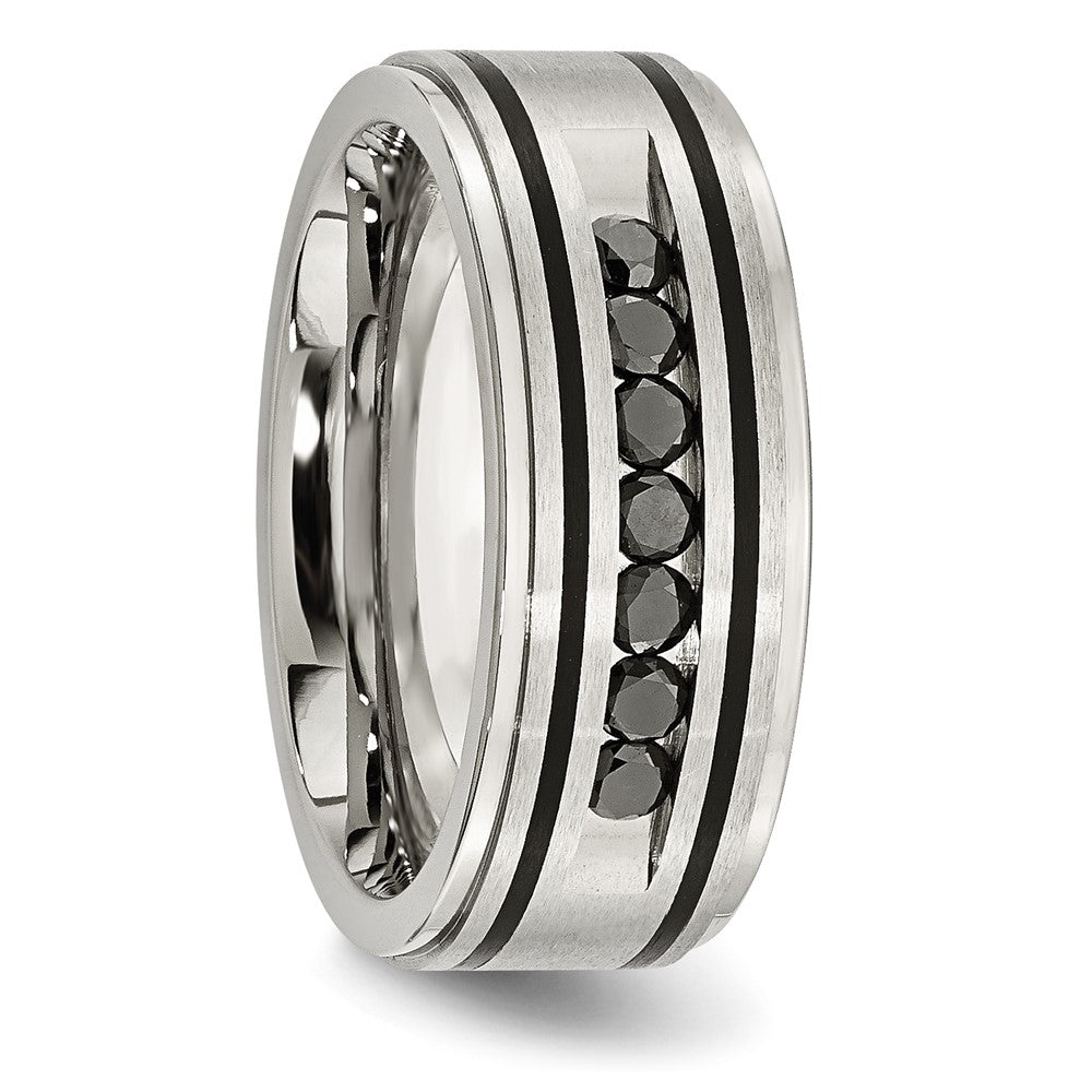 Chisel Stainless Steel Brushed and Polished Black IP-plated 1/2 Carat Black Diamond 9mm Band