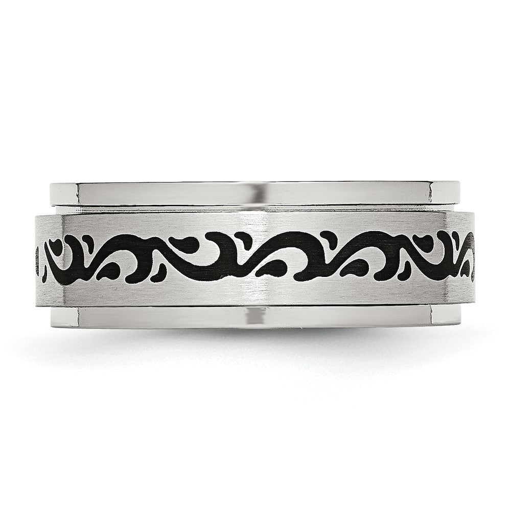 Chisel Stainless Steel Brushed and Polished Enamel Rotating Swirl Design 8mm Band