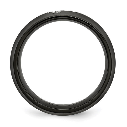 Chisel Stainless Steel Polished Black IP-plated 2pt Diamond Cross 8mm Band