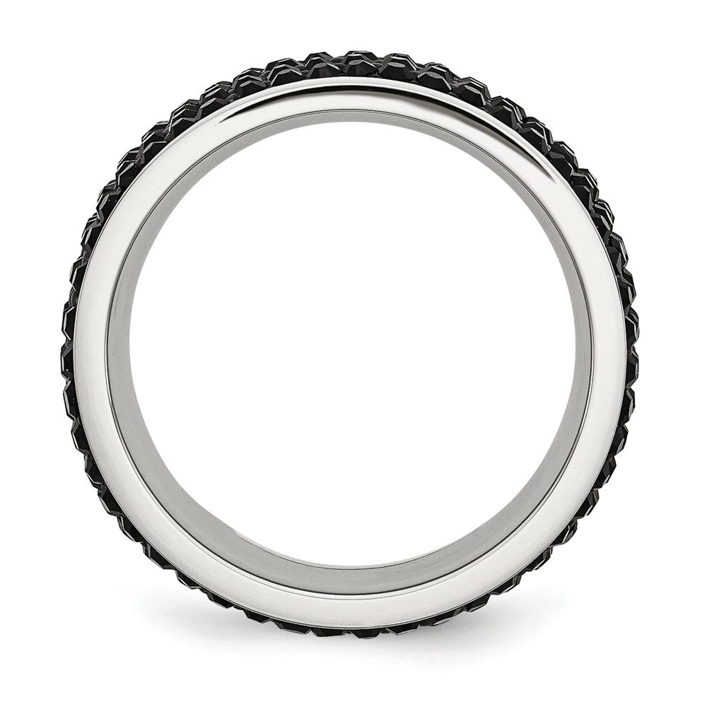 Chisel Stainless Steel Polished with Black Crystal 9mm Band