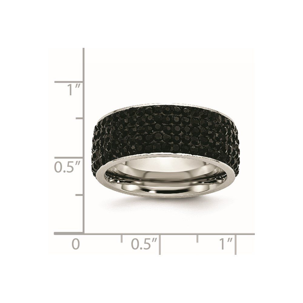 Chisel Stainless Steel Polished with Black Crystal 9mm Band