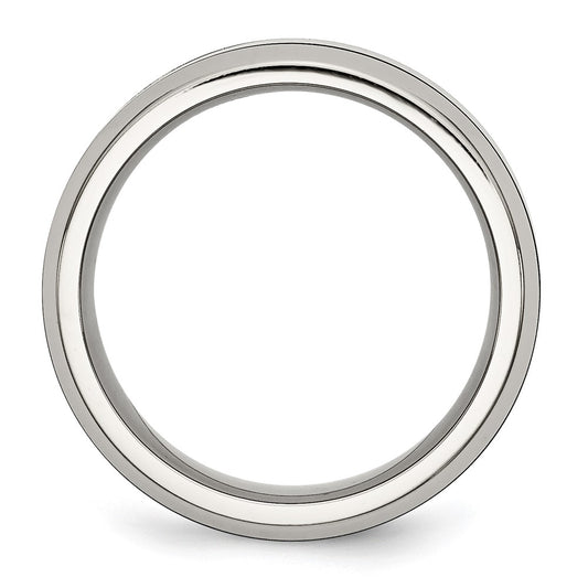 Chisel Stainless Steel Base with Polished Black Ceramic Center Beveled Band