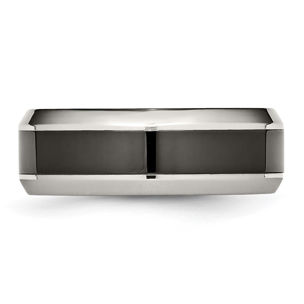 Chisel Stainless Steel Base with Polished Black Ceramic Center Beveled Band