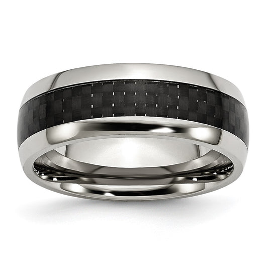 Chisel Stainless Steel Polished with Black Carbon Fiber Inlay 8mm Band