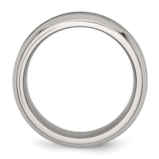 Chisel Stainless Steel Base with Brushed Black Ceramic Center Beveled Band