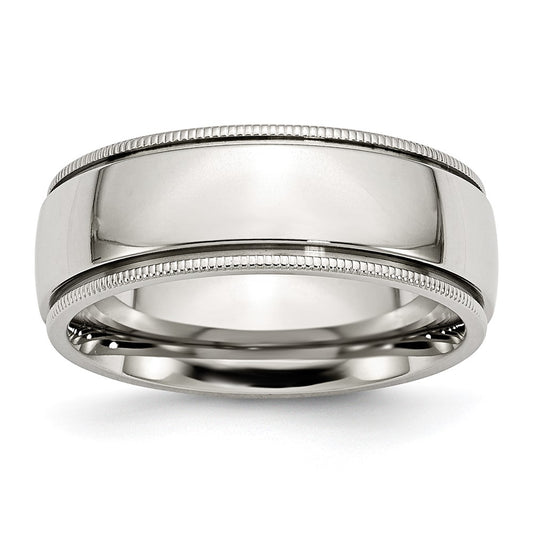 Chisel Stainless Steel Polished 8mm Grooved and Beaded Band