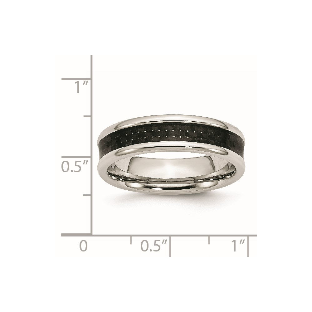 Chisel Stainless Steel Polished with Black Carbon Fiber Inlay 6mm Band