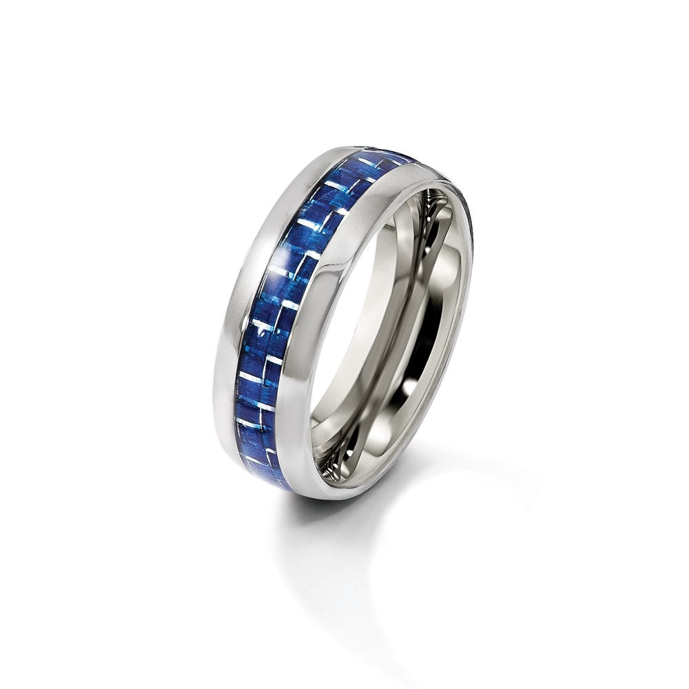 Chisel Stainless Steel Polished with Blue Carbon Fiber Inlay 8mm Band