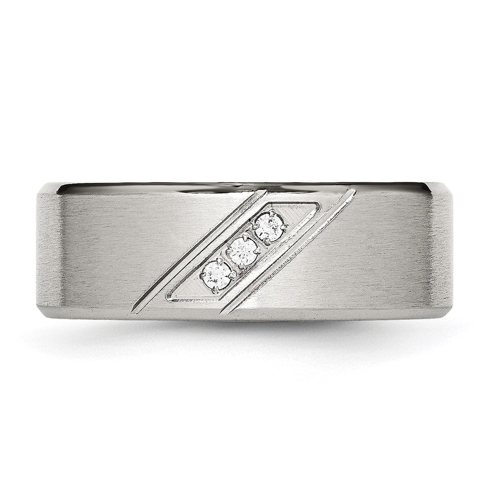 Chisel Stainless Steel Brushed and Polished with CZ 8mm Beveled Edge Band
