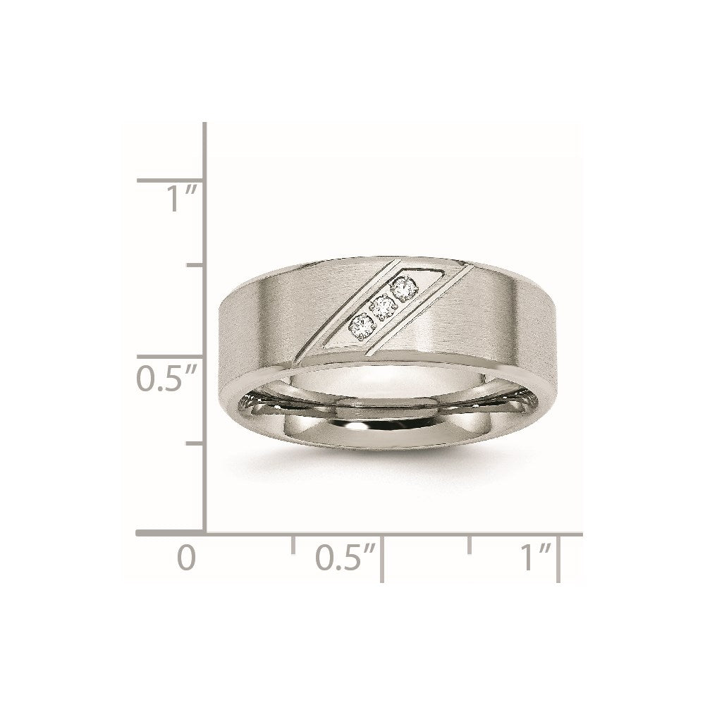 Chisel Stainless Steel Brushed and Polished with CZ 8mm Beveled Edge Band