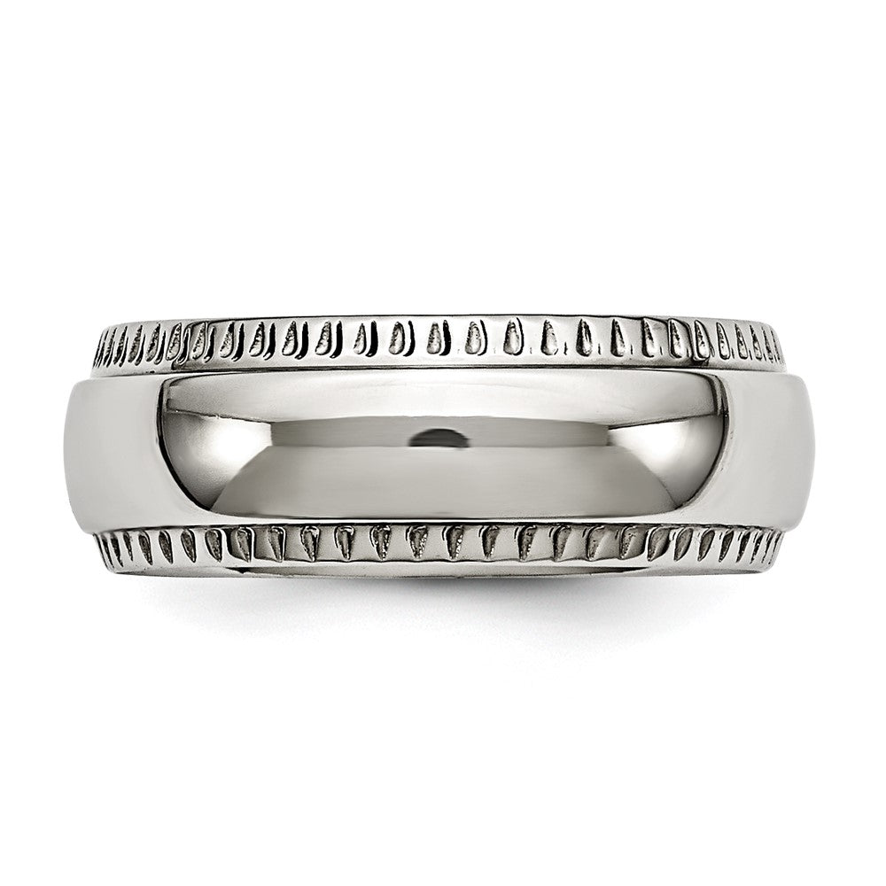 Chisel Stainless Steel Polished 8mm Textured Edged Band
