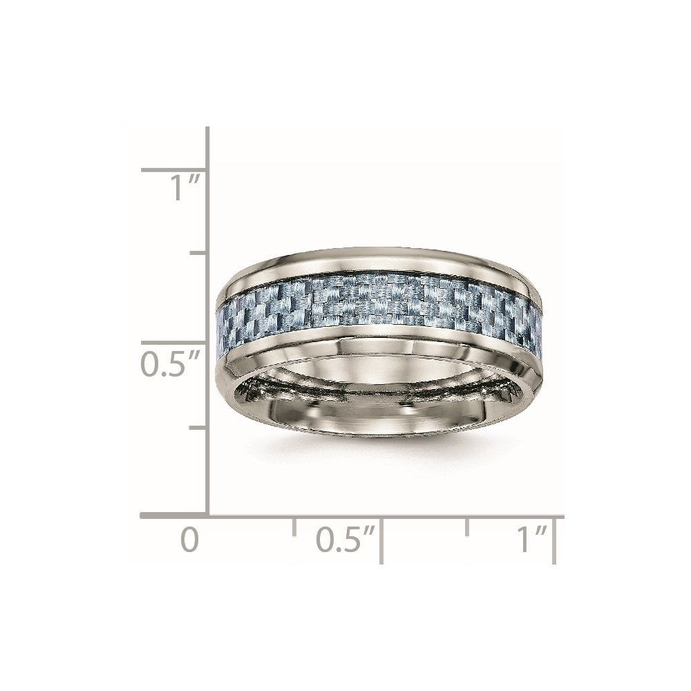 Chisel Stainless Steel Polished with Light Blue Carbon Fiber Inlay 8mm Band