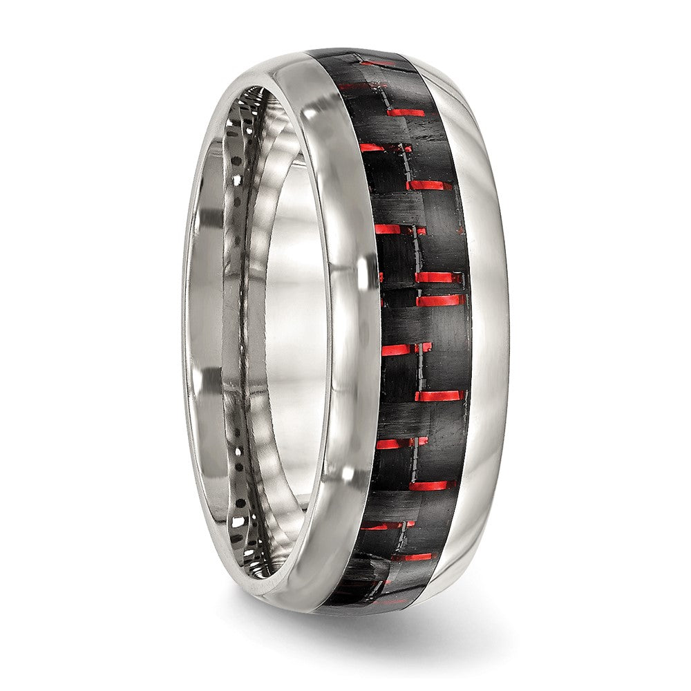 Chisel Stainless Steel Polished with Black and Red Carbon Fiber Inlay 8mm Band