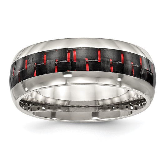 Chisel Stainless Steel Polished with Black and Red Carbon Fiber Inlay 8mm Band