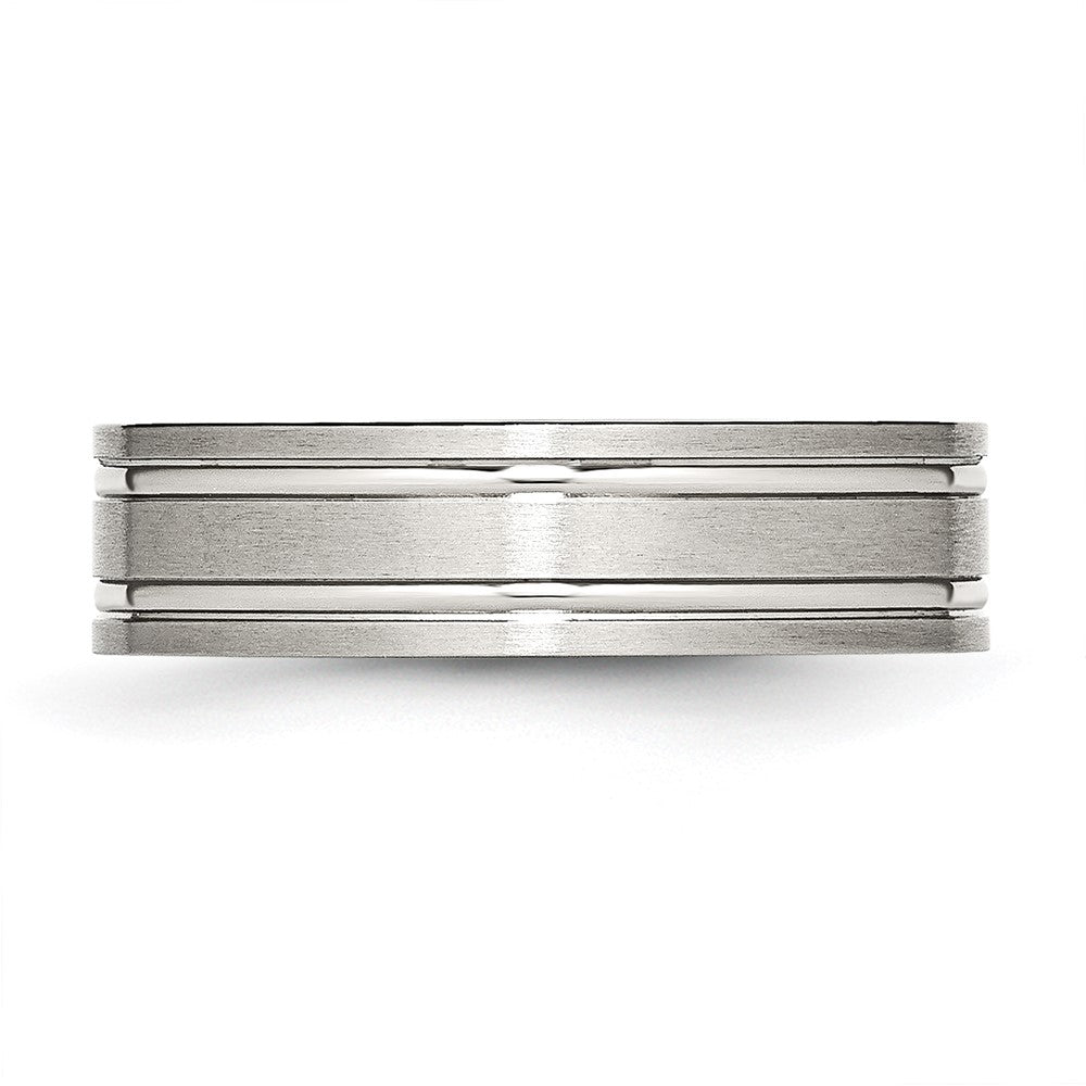 Chisel Stainless Steel Brushed and Polished 6mm Ridged Flat Band