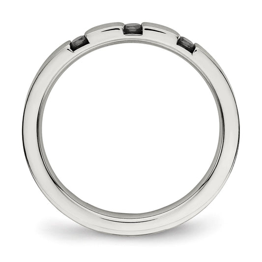 Chisel Stainless Steel Polished 3 Stone Black CZ 2.5mm Flat Band