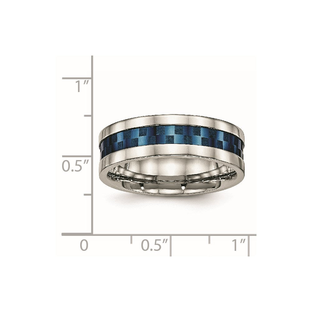 Chisel Stainless Steel Polished Blue IP-plated Checkered Design 7mm Band