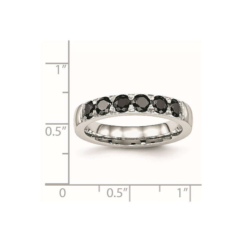 Chisel Stainless Steel Polished Black CZ 4mm Band